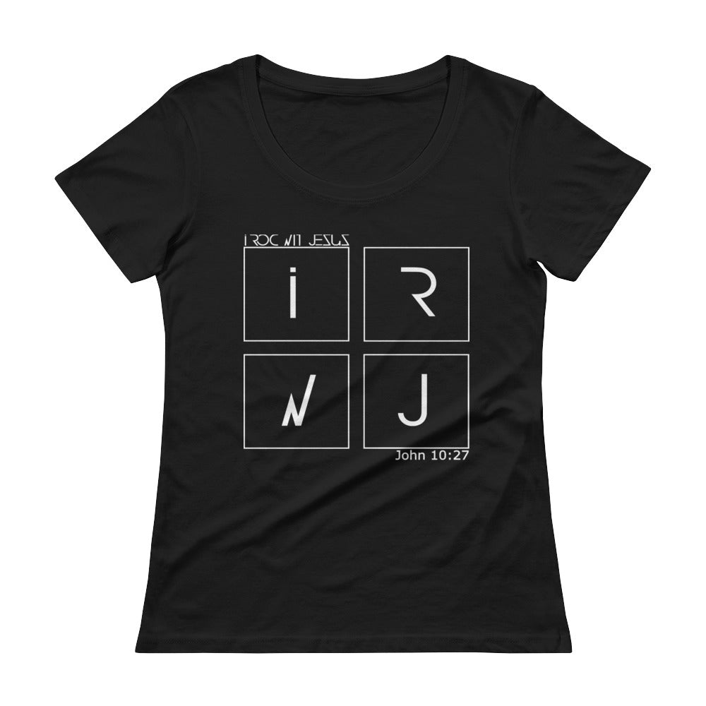 i ROC WIT JESUS Square Ladies' Scoopneck Blk Tee