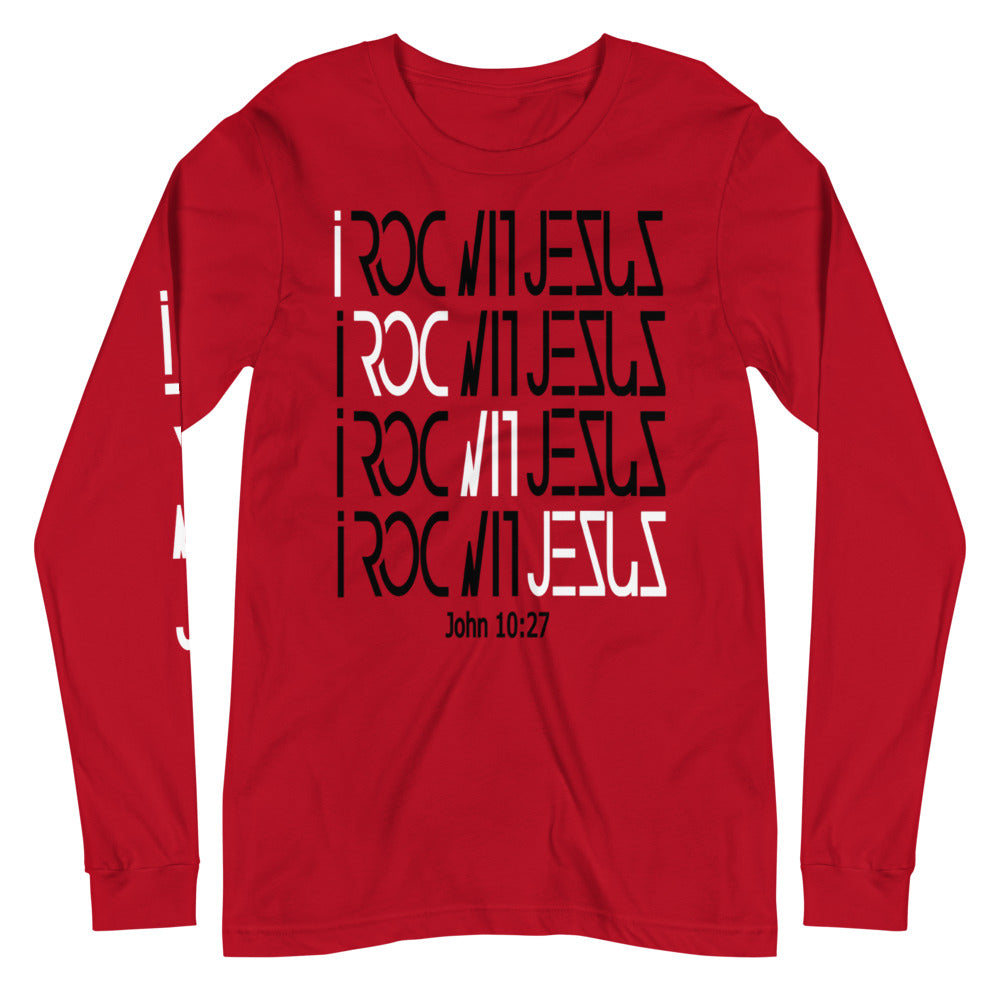 i ROC WIT JESUS Red Unisex Long Sleeve Tee