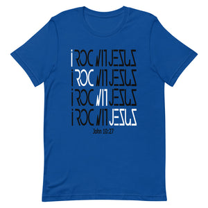 i ROC WIT JESUS Slanted True Blue Short-Sleeve Unisex T-Shirt