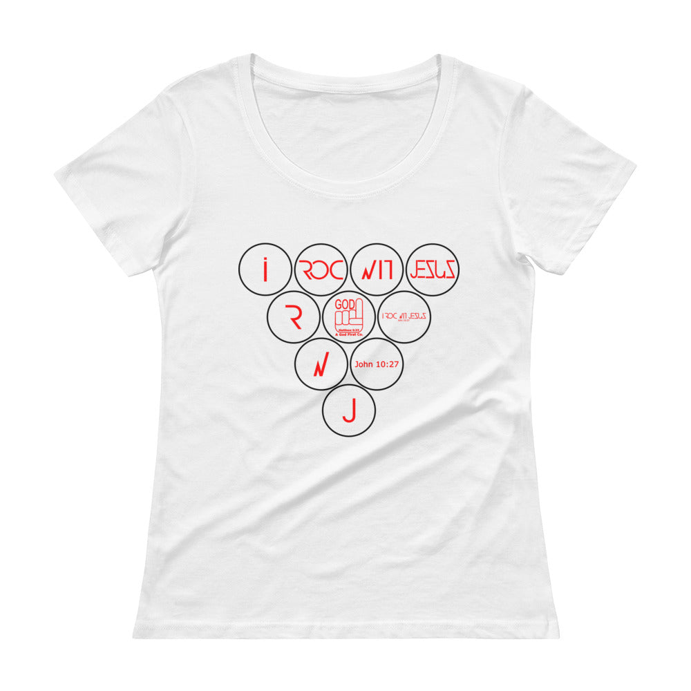 i ROC WIT JESUS Circle Ladies' Scoopneck Wht T-Shirt