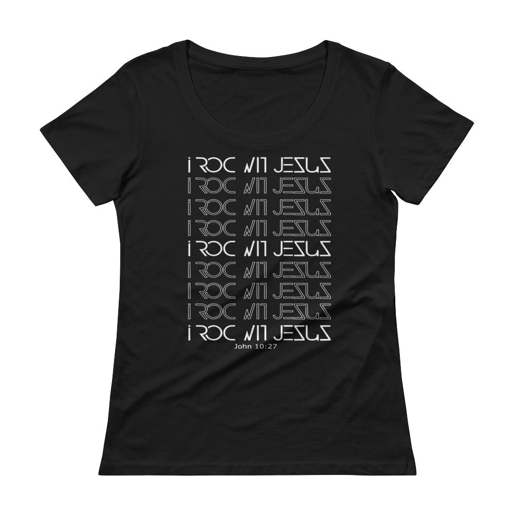 i ROC WIT JESUS Stack Ladies' Scoopneck Black Tee