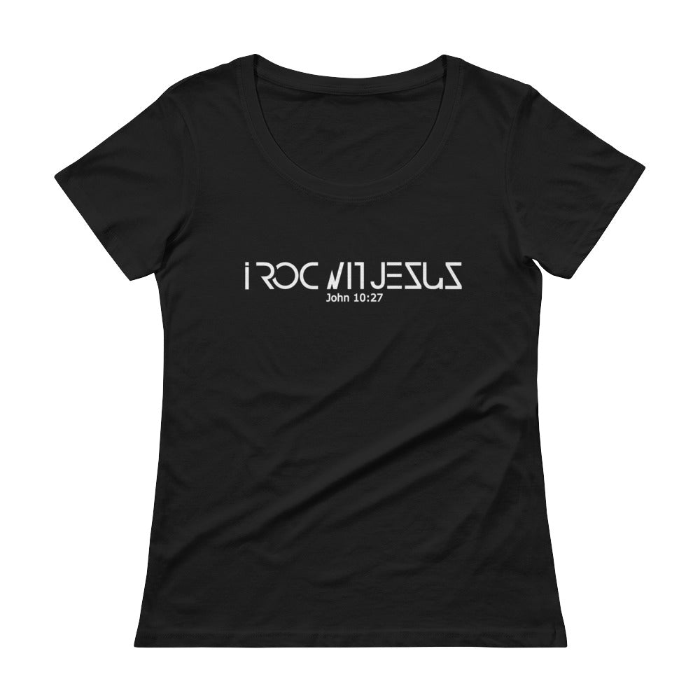 i ROC WIT JESUS CLASSIC LADIES BLACK SCOOP-NECK T-SHIRT